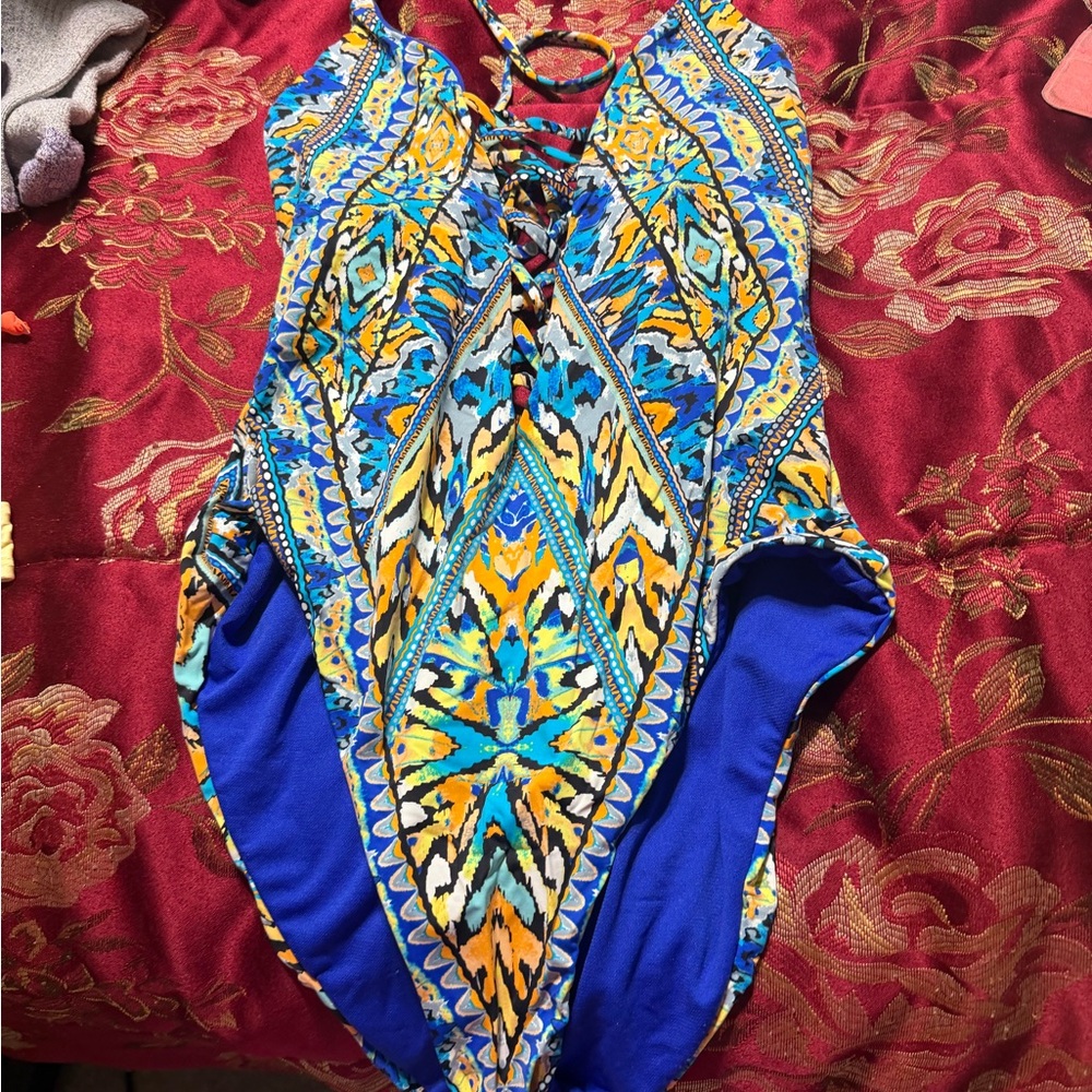 No Boundaries Blue and Yellow Patterned One Piece Swimsuit